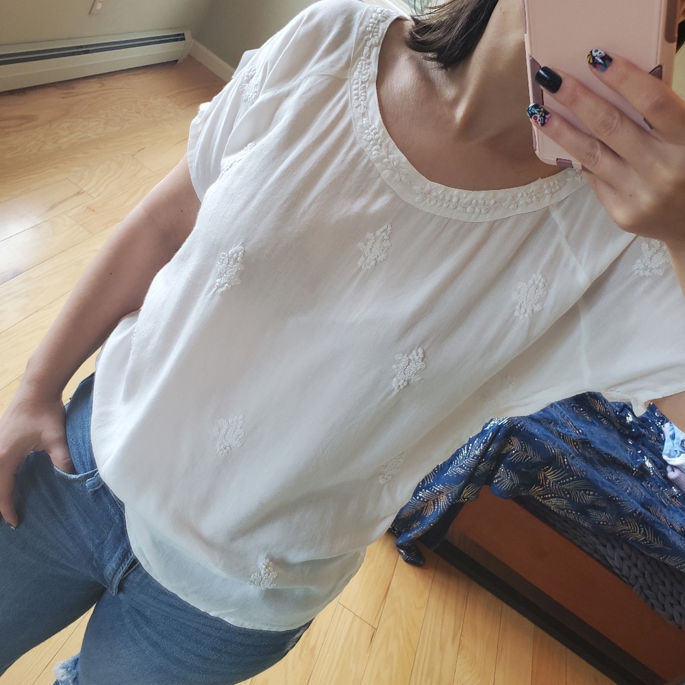 Mexacali Blues lightweight white embroidered blouse